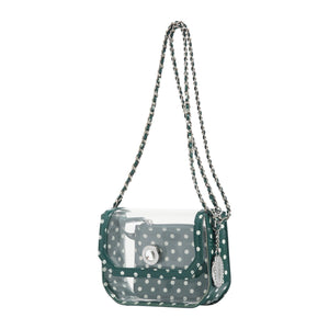 SCORE! Chrissy Small Designer Clear Crossbody Bag - Green and White