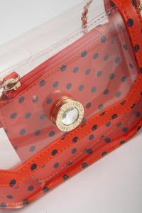 SCORE! Chrissy Small Designer Clear Crossbody Bag - Orange and Blue