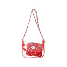 Load image into Gallery viewer, SCORE! Chrissy Small Designer Clear Crossbody Bag - Red and White
