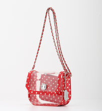 Load image into Gallery viewer, SCORE! Chrissy Small Designer Clear Crossbody Bag - Red and White
