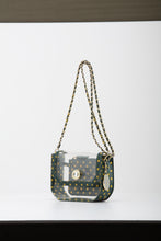 Load image into Gallery viewer, SCORE! Chrissy Small Designer Clear Crossbody Bag - Green and Gold
