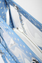 Load image into Gallery viewer, SCORE! Andrea Large Clear Designer Tote for School, Work, Travel- Light Blue and White

