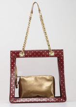 Load image into Gallery viewer, SCORE! Andrea Large Clear Designer Tote for School, Work, Travel - Maroon and Gold
