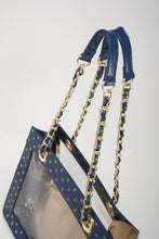 Load image into Gallery viewer, SCORE! Andrea Large Clear Designer Tote for School, Work, Travel - Navy Blue and Metallic Gold

