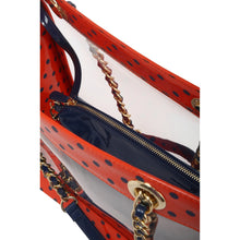 Load image into Gallery viewer, SCORE! Andrea Large Clear Designer Tote for School, Work, Travel - Orange and Navy Blue
