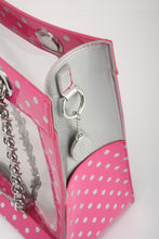Load image into Gallery viewer, SCORE! Andrea Large Clear Designer Tote for School, Work, Travel - Pink and Silver
