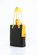 Load image into Gallery viewer, SCORE!&#39;s Kat Travel Tote for Business, Work, or School Quilted Shoulder Bag - Black and Gold Yellow
