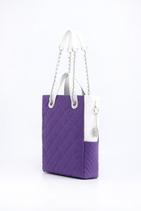 SCORE!'s Kat Travel Tote for Business, Work, or School Quilted Shoulder Bag - Purple and White