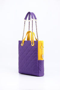 SCORE!'s Kat Travel Tote for Business, Work, or School Quilted Shoulder Bag - Purple and Gold Yellow