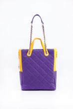 Load image into Gallery viewer, SCORE!&#39;s Kat Travel Tote for Business, Work, or School Quilted Shoulder Bag - Purple and Gold Yellow
