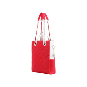 SCORE!'s Kat Travel Tote for Business, Work, or School Quilted Shoulder Bag - Red and White