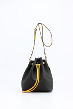 Load image into Gallery viewer, SCORE! Sarah Jean Crossbody Large BoHo Bucket Bag - Black and Gold Yellow
