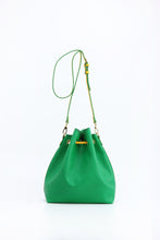 Load image into Gallery viewer, SCORE! Sarah Jean Crossbody Large BoHo Bucket Bag- Fern Green and Yellow Gold

