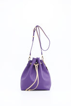 Load image into Gallery viewer, SCORE! Sarah Jean Crossbody Large BoHo Bucket Bag - Purple and Gold Gold
