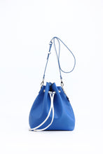 Load image into Gallery viewer, SCORE! Sarah Jean Crossbody Large BoHo Bucket Bag - Royal Blue and White
