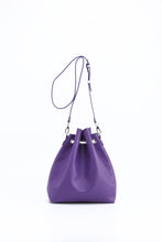 Load image into Gallery viewer, SCORE! Sarah Jean Crossbody Large BoHo Bucket Bag - Purple and White
