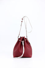 Load image into Gallery viewer, SCORE! Sarah Jean Crossbody Large BoHo Bucket Bag - Maroon Crimson and White
