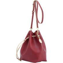 Load image into Gallery viewer, SCORE! Sarah Jean Crossbody Large BoHo Bucket Bag - Maroon Crimson and Gold
