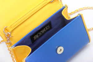 SCORE! Eva Designer Crossbody Clutch- Royal Blue and Gold Yellow