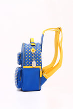 Load image into Gallery viewer, SCORE! Natalie Michelle Medium Polka Dot Designer Backpack - Imperial Blue and Yellow Gold
