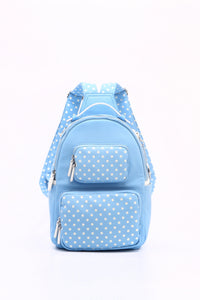 SCORE! Natalie Michelle Large Polka Dot Designer Backpack - Light Blue and White