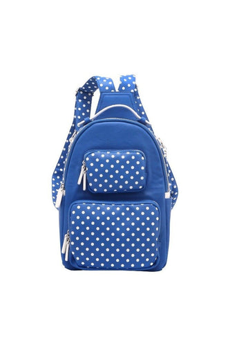 CORE! Natalie Michelle Medium Polka Dot Designer Backpack - Royal Blue and White