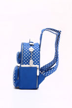 Load image into Gallery viewer, SCORE! Natalie Michelle Large Polka Dot Designer Backpack - Imperial Royal Blue and White
