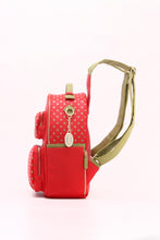 Load image into Gallery viewer, SCORE! Natalie Michelle Medium Polka Dot Designer Backpack - Red and Olive Green

