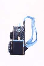 Load image into Gallery viewer, SCORE! Natalie Michelle Medium Polka Dot Designer Backpack  - Navy Blue and Light Blue
