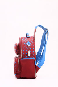 SCORE! Natalie Michelle Medium Polka Dot Designer Backpack  - Maroon and French Blue