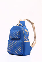 Load image into Gallery viewer, SCORE! Natalie Michelle Large Polka Dot Designer Backpack - Imperial Royal Blue and Gold Metallic
