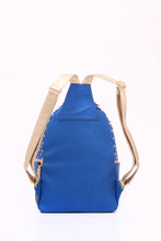 Load image into Gallery viewer, SCORE! Natalie Michelle Medium Polka Dot Designer Backpack  - Imperial Blue and Metallic Gold
