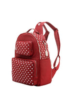 Load image into Gallery viewer, SCORE! Natalie Michelle Medium Polka Dot Designer Backpack  - Maroon and Silver
