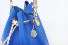 Load image into Gallery viewer, SCORE! Sarah Jean Crossbody Large BoHo Bucket Bag - Royal Blue and Gold Yellow
