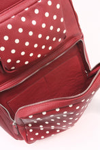 Load image into Gallery viewer, SCORE! Natalie Michelle Large Polka Dot Designer Backpack - Maroon and White

