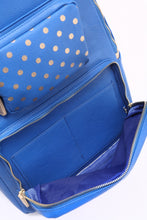 Load image into Gallery viewer, SCORE! Natalie Michelle Large Polka Dot Designer Backpack - Imperial Royal Blue and Gold Metallic
