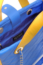 Load image into Gallery viewer, SCORE!&#39;s Kat Travel Tote for Business, Work, or School Quilted Shoulder Bag - Imperial Royal Blue and Yellow Gold
