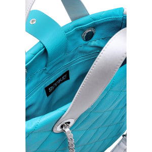 SCORE!'s Kat Travel Tote for Business, Work, or School Quilted Shoulder Bag- Turquoise and Silver