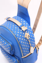 Load image into Gallery viewer, SCORE! Natalie Michelle Medium Polka Dot Designer Backpack  - Imperial Blue and Metallic Gold
