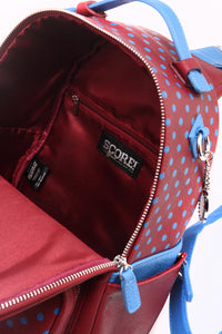 SCORE! Natalie Michelle Medium Polka Dot Designer Backpack  - Maroon and French Blue