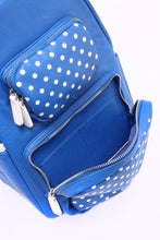 Load image into Gallery viewer, SCORE! Natalie Michelle Medium Polka Dot Designer Backpack - Royal Blue and White
