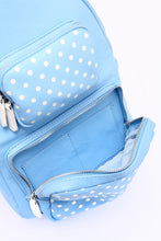 Load image into Gallery viewer, SCORE! Natalie Michelle Large Polka Dot Designer Backpack - Light Blue and White
