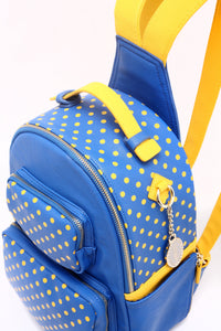 SCORE! Natalie Michelle Medium Polka Dot Designer Backpack - Imperial Blue and Yellow Gold