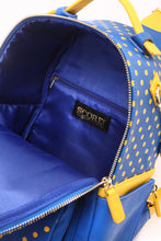 Load image into Gallery viewer, SCORE! Natalie Michelle Medium Polka Dot Designer Backpack - Imperial Blue and Yellow Gold
