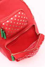 Load image into Gallery viewer, SCORE!&#39;s Natalie Michelle Medium Polka Dot Designer Backpack- Red, Gold and Green
