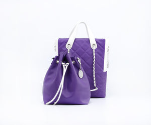 SCORE! Sarah Jean Crossbody Large BoHo Bucket Bag - Purple and White