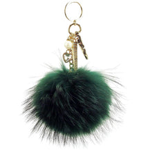 Load image into Gallery viewer, Real Fur Puff Ball Pom-Pom 6&quot; Accessory Dangle Purse Charm - Fern Green with Gold Hardware
