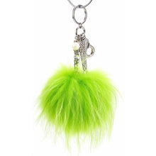 Load image into Gallery viewer, Real Fur Puff Ball Pom-Pom 6&quot; Accessory Dangle Purse Charm - Lime Green with Silver Hardware

