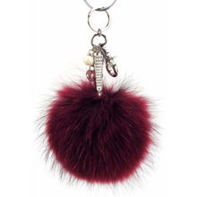 Load image into Gallery viewer, Real Fur Puff Ball Pom-Pom 6&quot; Accessory Dangle Purse Charm - Maroon with Silver Hardware
