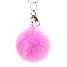 Load image into Gallery viewer, Real Fur Puff Ball Pom-Pom 6&quot; Accessory Dangle Purse Charm - Pink with Silver Hardware
